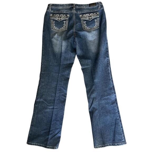 EARL Blue Stretch Denim Bootcut Jeans Embellished Pockets Women’s Size 12 - Picture 4 of 5